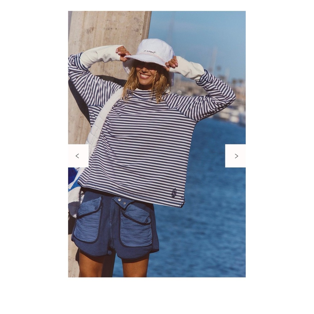 Free People FP Movement Restoration Yarn Dye Stripe Layer Navy/White size XS